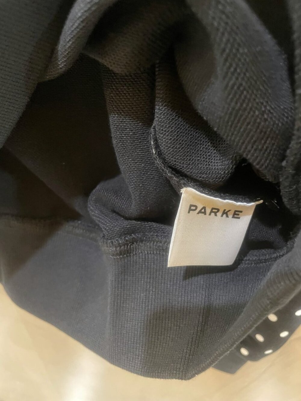 PARKE Varsity Letter Polka Dot Mock Neck Pullover Sweatshirt - Picture 5 of 8
